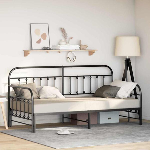 ARDEBO.de - Tagesbettgestell mit Ausziehbett Schwarz 100x190 cm Stahl