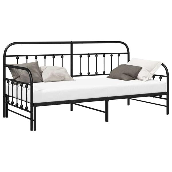 Tagesbettgestell mit Ausziehbett Schwarz 100x190 cm Stahl