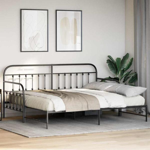 Tagesbettgestell mit Ausziehbett Schwarz 100x190 cm Stahl