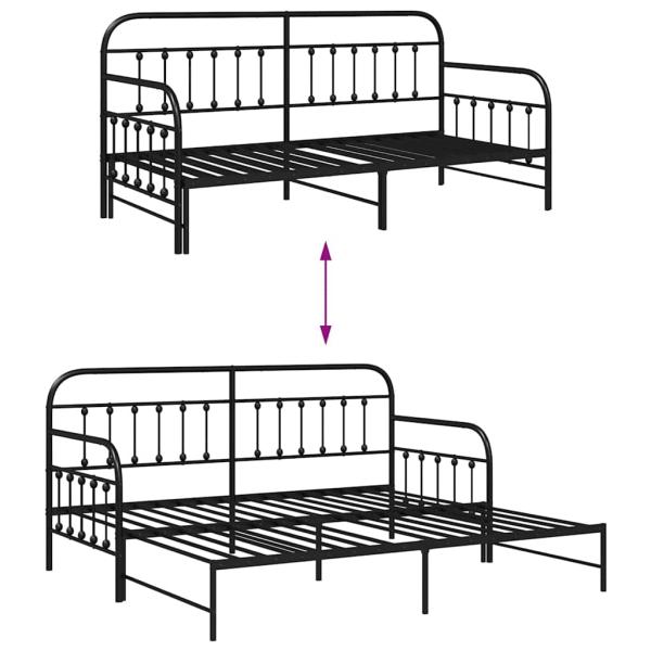 Tagesbettgestell mit Ausziehbett Schwarz 100x190 cm Stahl