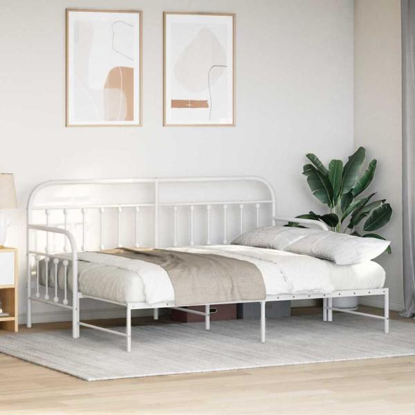 Tagesbettgestell mit Unterbett Weiß 75x190 cm Stahl