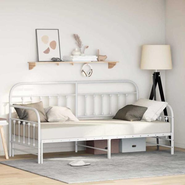 ARDEBO.de - Tagesbettgestell mit Ausziehbett Weiß 100x190 cm Stahl