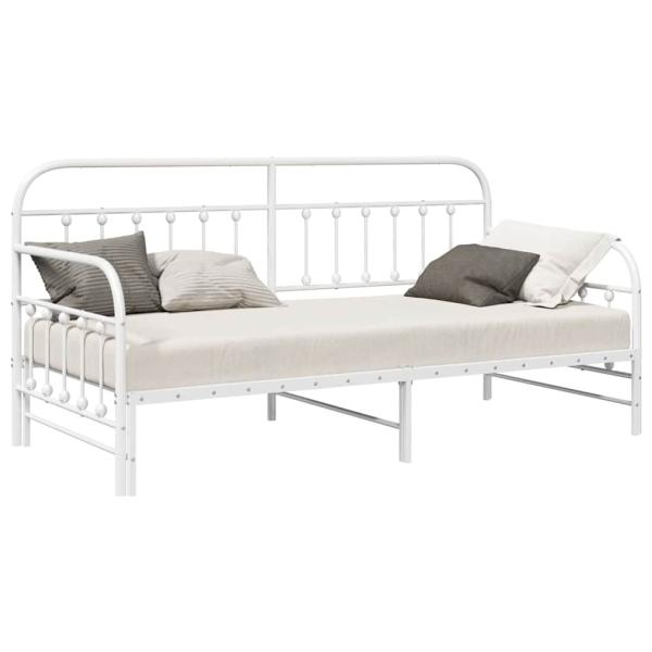 Tagesbettgestell mit Ausziehbett in Weiß, 100x200 cm, aus Stahl