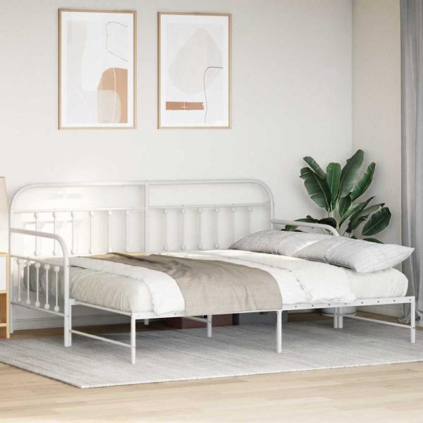 Tagesbettgestell mit Ausziehbett in Weiß, 100x200 cm, aus Stahl
