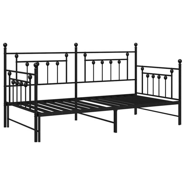 Tagesbettgestell mit Ausziehbett, schwarz, 100x190 cm, aus Stahl