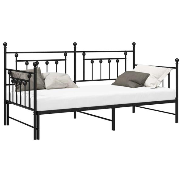 Tagesbettgestell mit Ausziehbett, schwarz, 100x190 cm, aus Stahl