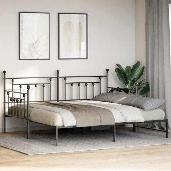 Tagesbettgestell mit Ausziehbett, schwarz, 100x190 cm, aus Stahl