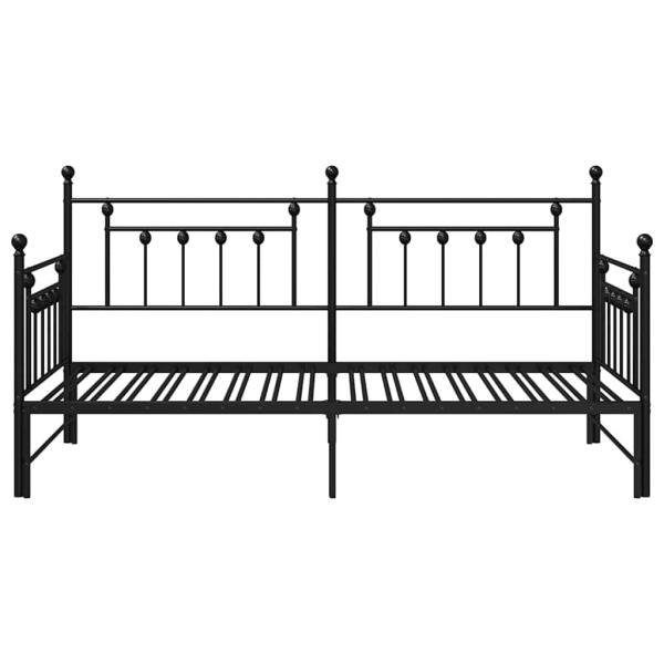 Tagesbettgestell mit Ausziehbett, schwarz, 100x190 cm, aus Stahl