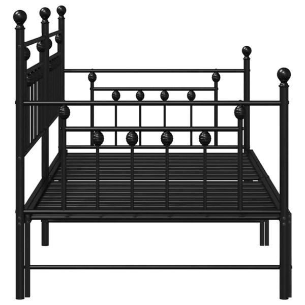 Tagesbettgestell mit Ausziehbett, schwarz, 100x190 cm, aus Stahl