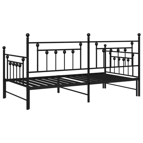 Tagesbettgestell mit Ausziehbett, schwarz, 100x190 cm, aus Stahl