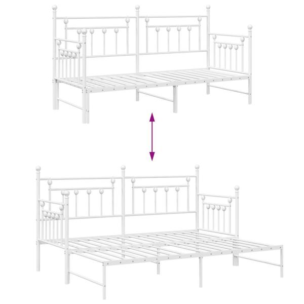 Tagesbett-Rahmen mit Ausziehbett Weiß 75x190 cm aus Stahl