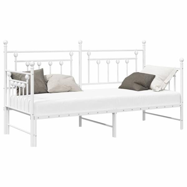 Tagesbett-Rahmen mit Ausziehbett Weiß 75x190 cm aus Stahl