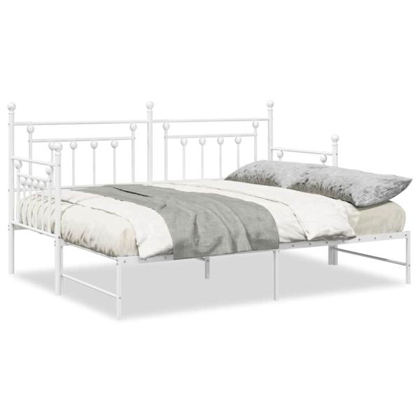 Tagesbett-Rahmen mit Ausziehbett Weiß 75x190 cm aus Stahl