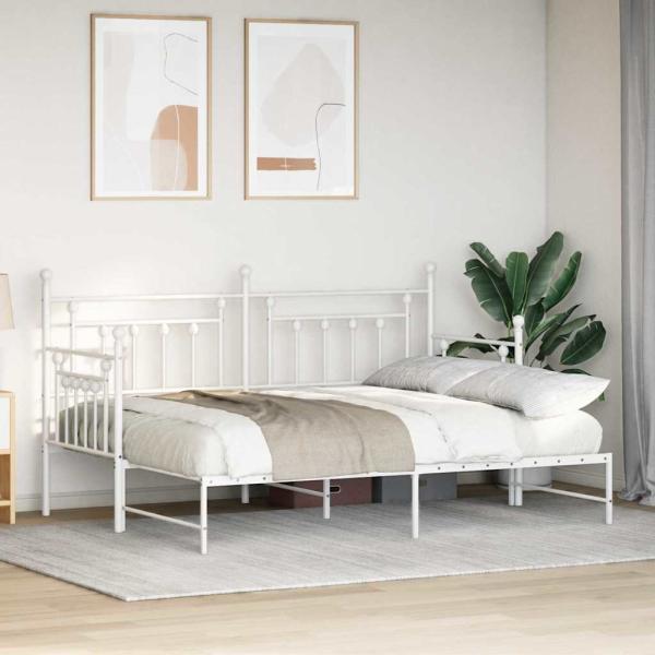 Tagesbett-Rahmen mit Ausziehbett Weiß 75x190 cm aus Stahl