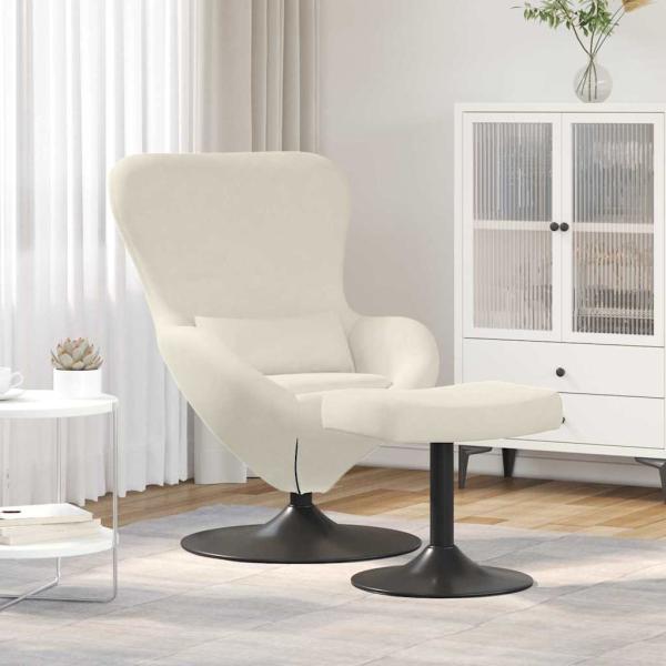 ARDEBO.de - Schalenstuhl mit Fußhocker Creme Velours