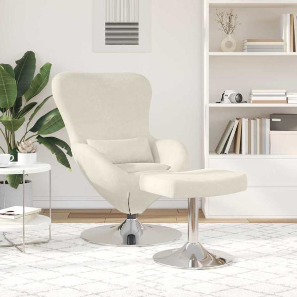 Schalenstuhl mit Fußhocker Creme Velours