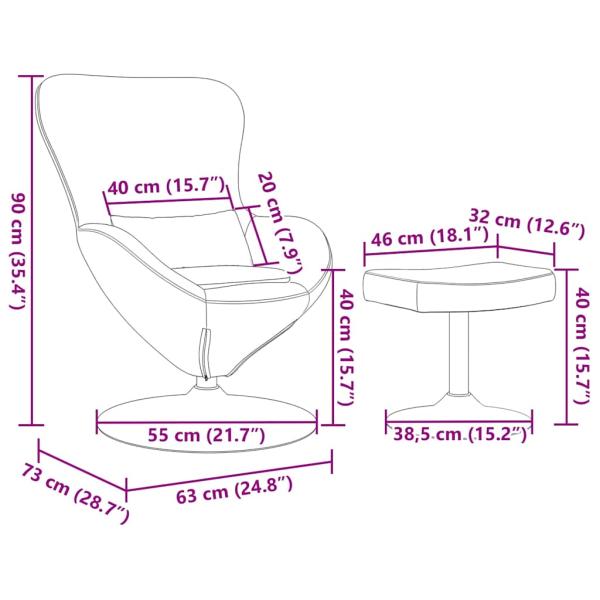 Eierstuhl mit Fußstütze aus lila Samt