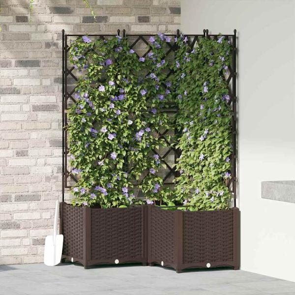 ARDEBO.de - Garten Pflanzer mit Spalier 3 Stück Braun 80x80x143 cm