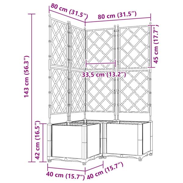 Garten Pflanzer mit Spalier 3 Stück Braun 80x80x143 cm