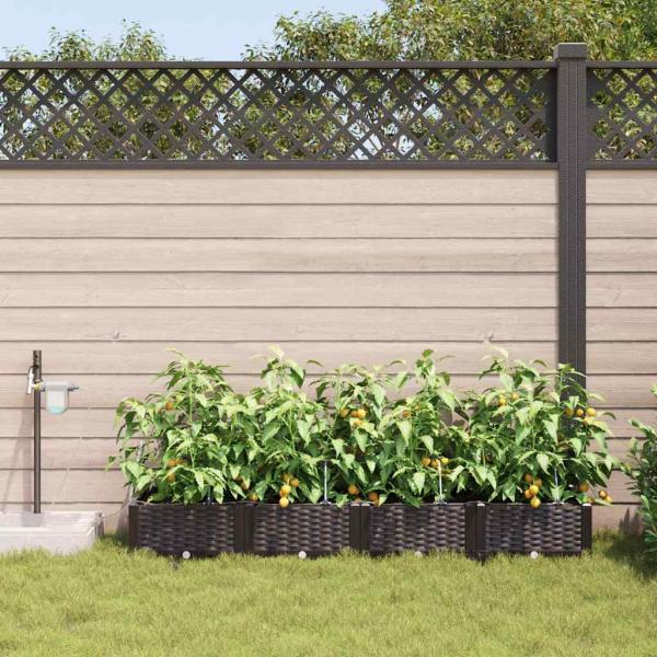 Gartenpflanzkästen mit Bewässerungssystem 4 Stück Braun