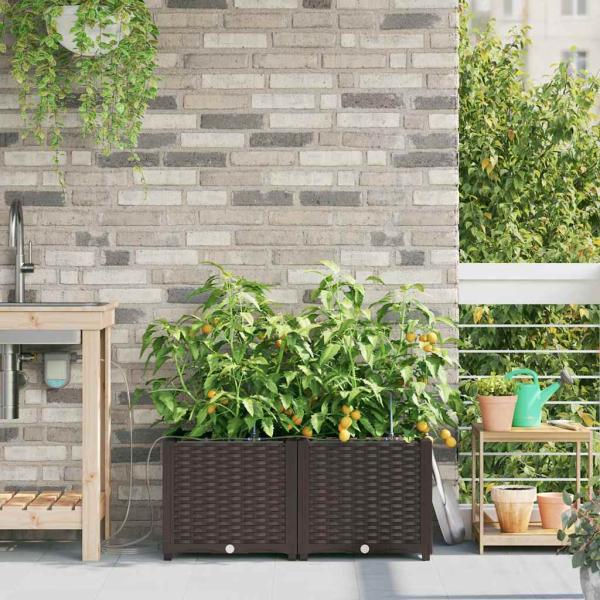 ARDEBO.de - Gartenpflanzkästen mit Bewässerungssystem 2 Stück Braun