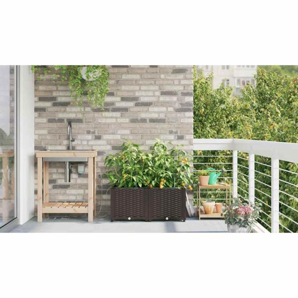 Gartenpflanzkästen mit Bewässerungssystem 2 Stück Braun