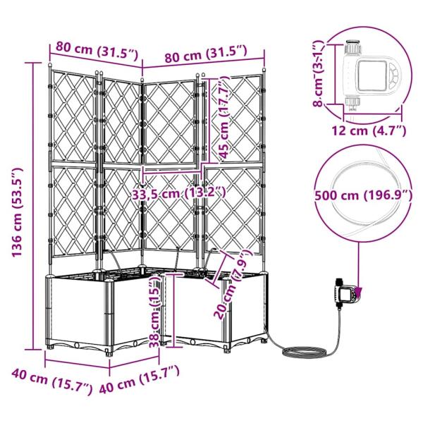 Gartenpflanzkästen mit Bewässerungssystem 3 Stück Braun