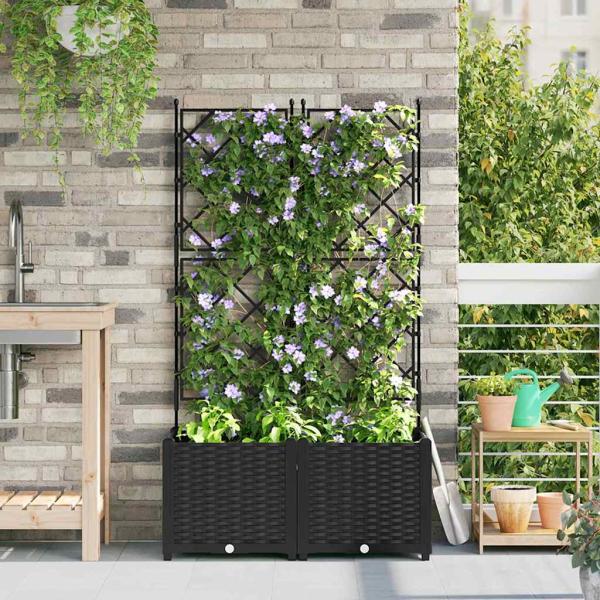 ARDEBO.de - Pflanzgefäß mit Gitter 2 Stück Schwarz 80x40x143 cm