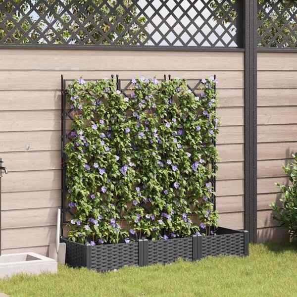 ARDEBO.de - Gartenpflanzer mit Trellis 3 Stück Schwarz 120 x 40 x 125,5 cm