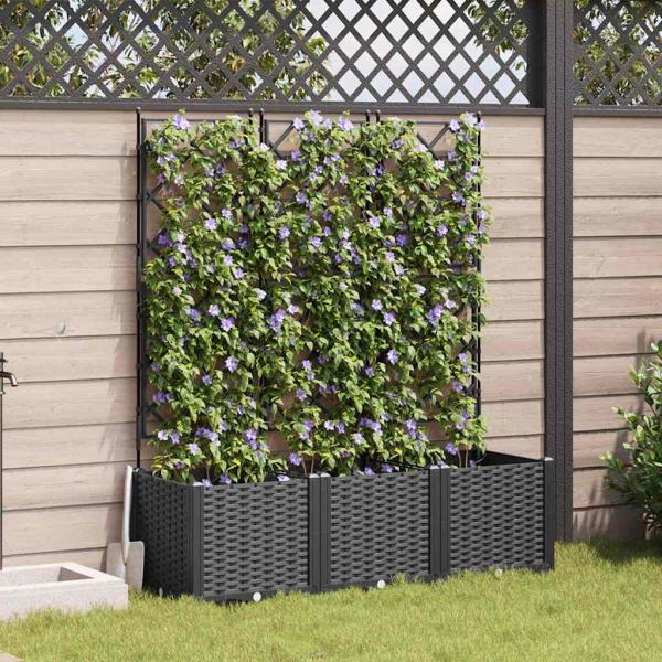 ARDEBO.de - Garten Pflanzer mit Gitter 3 Stück Schwarz 120x40x143 cm