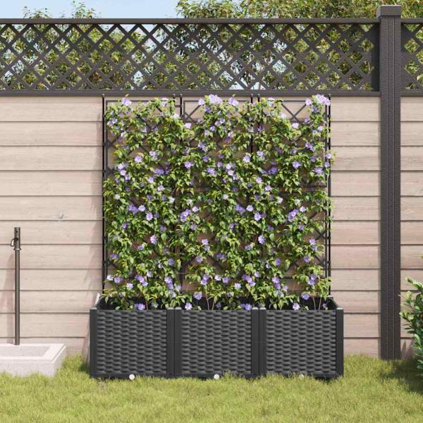 Garten Pflanzer mit Gitter 3 Stück Schwarz 120x40x143 cm
