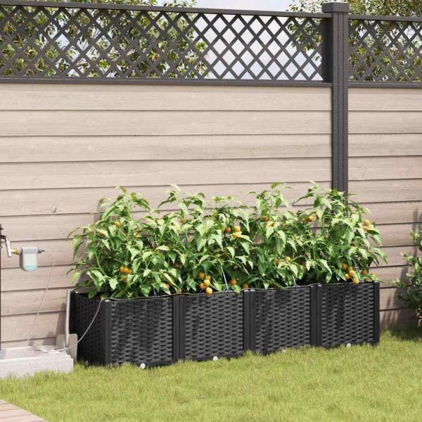 ARDEBO.de - Gartenpflanzer mit Bewässerungssystem 4 Stk Schwarz