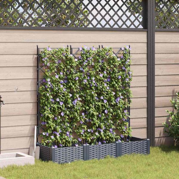 ARDEBO.de - Gartenpflanzer mit Spalier 3 Teile Grau 120x40x125,5 cm