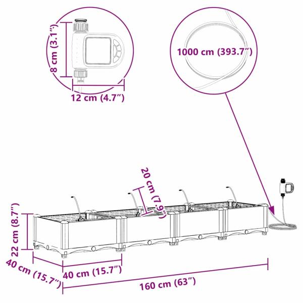Gartenpflanzer mit Bewässerungssystem 4 Stk Grau