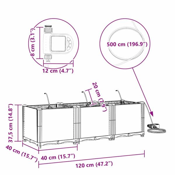 Gartenpflanzgefäße mit Bewässerungssystem 3 Stück Grau