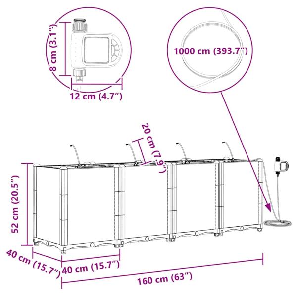 Gartenpflanzen mit Bewässerungssystem 4 Stück Grau