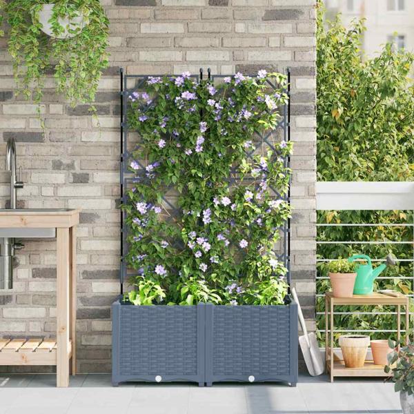 ARDEBO.de - Gartenpflanzkübel mit Gitter 2 Stück Hellgrau 80x40x143 cm