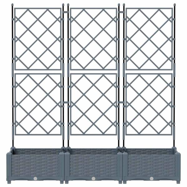 Gartenpflanzkasten mit Spalier 3 Stück Hellgrau 120x40x125,5 cm