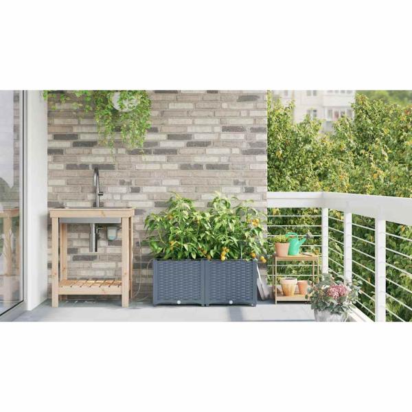 Gartenpflanzgefäße mit Bewässerungssystem 2 Stück Hellgrau