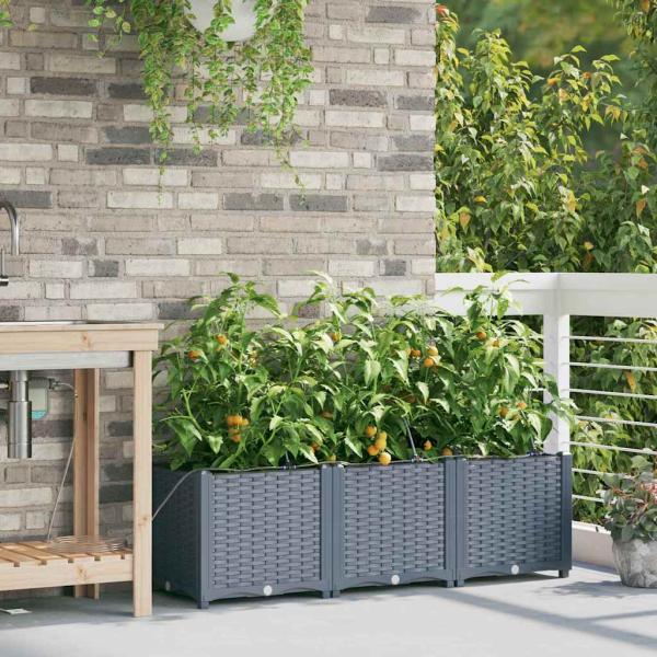 Gartenpflanzer mit Bewässerungssystem 3 Stück Hellgrau