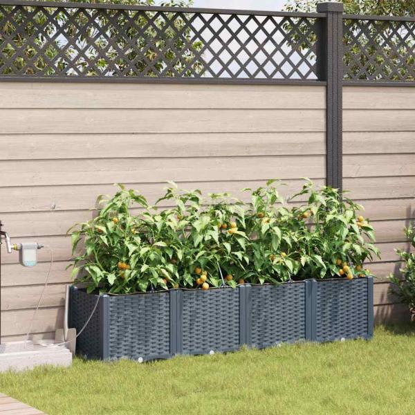 ARDEBO.de - Gartenpflanzen mit Bewässerungssystem 4 Stück Hellgrau