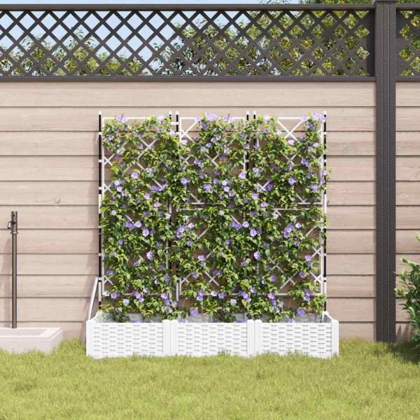Garten Pflanzer mit Spalier 3-teilig Weiß 120x40x125.5 cm