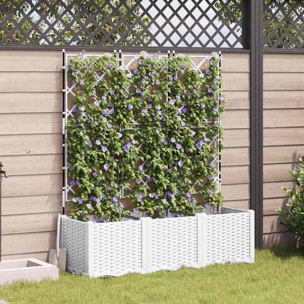 ARDEBO.de - Gartenpflanzer mit Trellis 3 Stk Weiß 120x40x143 cm