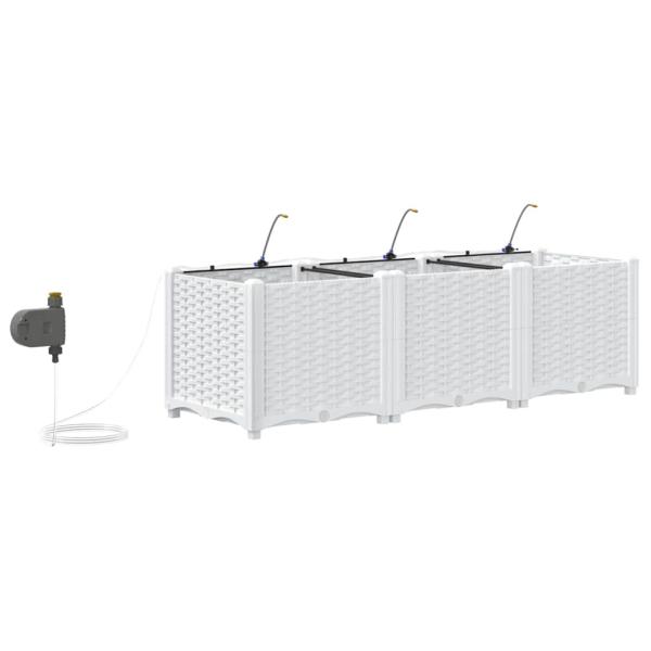 Gartenpflanzkübel mit Bewässerungssystem 3 Stück Weiß