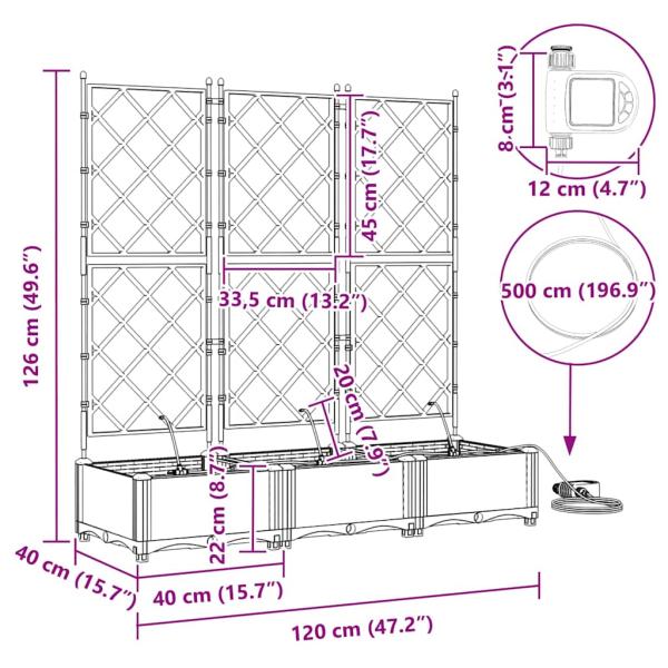 Gartenpflanzer mit Bewässerungssystem 3 Stück Weiß