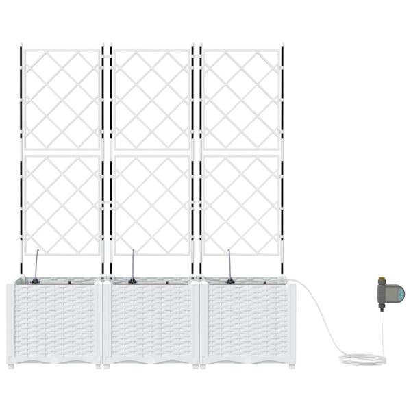 Gartenpflanzkästen mit Bewässerungssystem 3 Stk Weiß