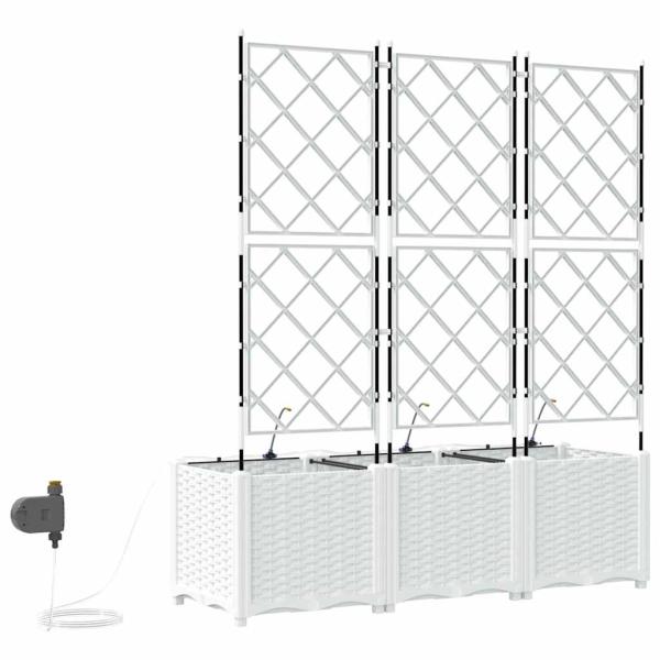 Gartenpflanzkästen mit Bewässerungssystem 3 Stk Weiß