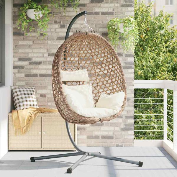 ARDEBO.de - Hängendes Ei-Stuhl Poly-Rattan 104 x 100 x 191 cm Hellcreme