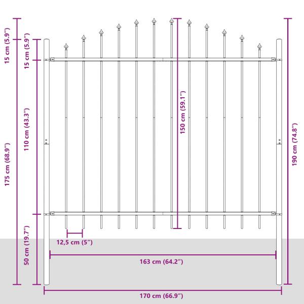Gartenzaun mit Bogenoberseite Grau 1,7x1,5 m aus Stahl