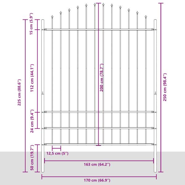 Gartenzaun mit Bögen Grau 1,7x2 m aus Stahl